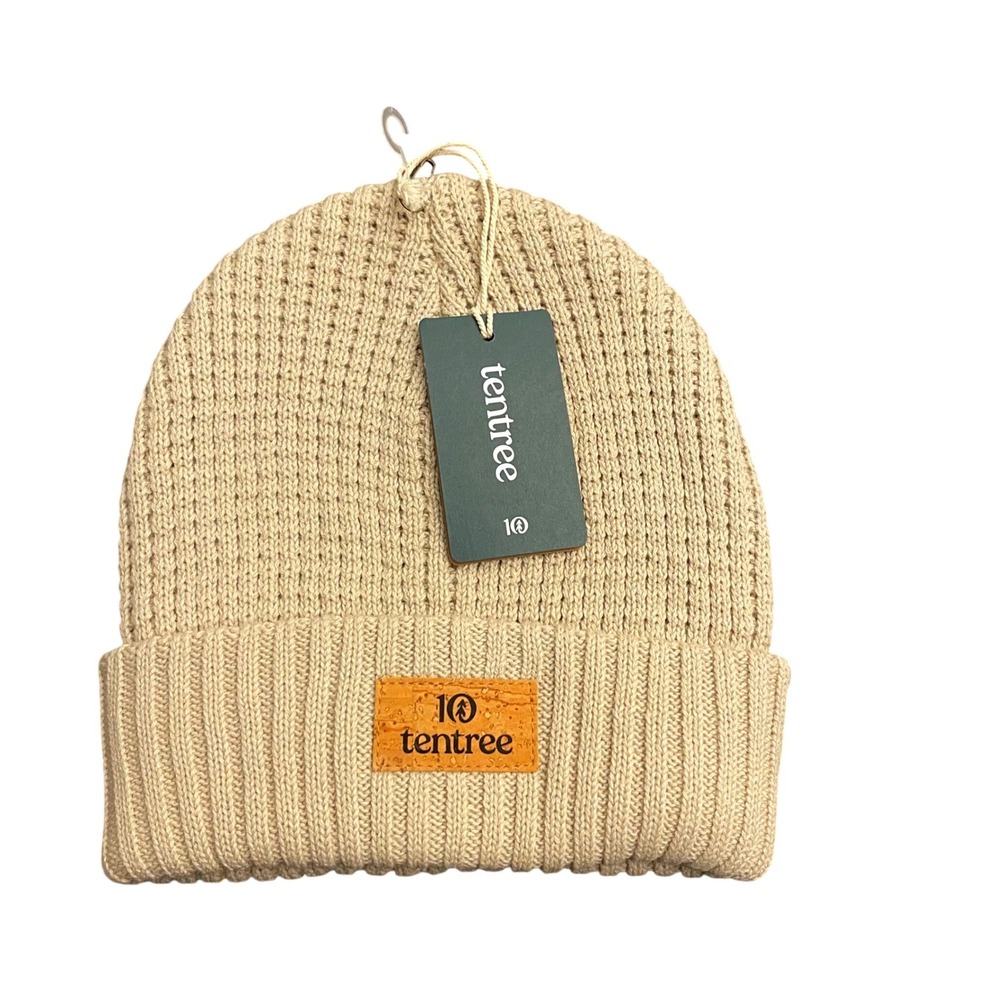 tentree Pale Oak Cork Patch Beanie Hat‎ Unisex One Size Ribbed Knit